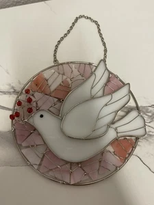 Sun Catcher Stained Glass 7” White Dove Bird Wall Art Pinks - Picture 1 of 9