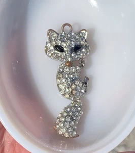 Vintage Fuchs Anhänger Charm Strass aufklappbar Kupfer Nasenpfoten schwarz schräge Augen LESEN - Bild 1 von 15