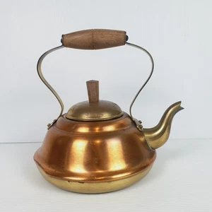 Vintage Stove Top COPRAL Copper Tea Kettle with Wooden Handle Made in Portugal - Picture 1 of 19