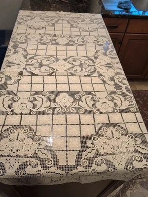 Vintage Lace Tablecloth Crocheted, Estate Family Owned Lancaster County PA - Image 1 of 4