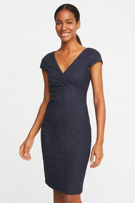 JS Collections Elliot Bateau Womens Dress Size 16 Navy Embroidered Mesh V Neck - Image 1 of 4