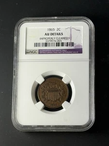 1865 2 CENT PIECE NGC AU DETAILS, No Reserve, Free Ship - Picture 1 of 2