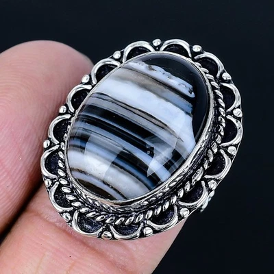 Anillo hecho a mano con bandas de ágata 925 enchapado en plata talla 7 de EE. UU. Foto 1 de 3