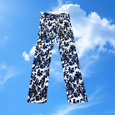 Pantalones de mezclilla Y2K estampado floral corte boot para mujer 2 Ann Taylor 26,5” negro blanco chic Foto 1 de 4