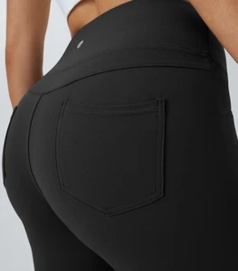 Halara Flex High Waisted Back Side Pockets Flare Yoga Leggings BLACK XL Tall NEW - Picture 1 of 16