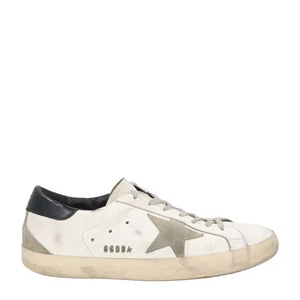 GOLDEN GOOSE Hombre Brillante Estrella Zapatilla Negro Blanco Cuero Metal Letra EU42 RRP390 - Imagen 1 de 9