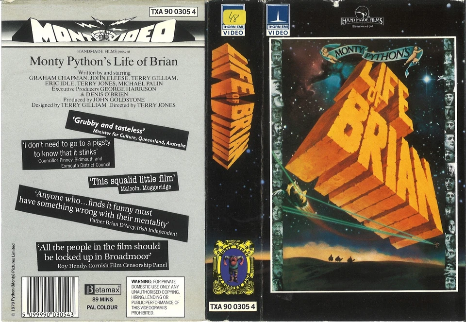 MONTY PYTHON'S LIFE OF BRIAN (5) / UK VIDEO SLEEVE / THORN EMI VIDEO LABEL - Image 1 of 1
