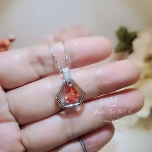 Geometric Orange Sunstone Necklace - Sterling Silver Triangle Teardrop Orange - Picture 1 of 9