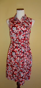 NWT Tommy Hilfiger Red White Floral Cotton Sleeveless Belted Shirt Dress size 4 - Picture 1 of 13