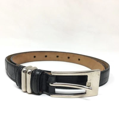 Talbots Skinny Belt Womens Size Small S Black Croc Leather Heart Studs Western - Image 1 of 4