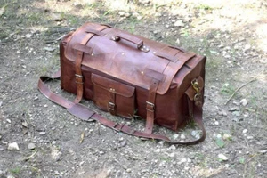 Equipaje de Viaje 30" Hecho a Mano Vintage Cuero de Cabra Lona Marrón Fin de Semana Gimnasio Bolso - Imagen 1 de 4