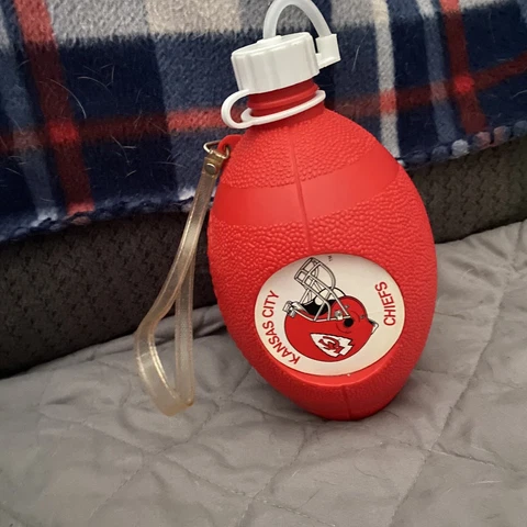 Vintage 1990 Kansas City Chiefs Football Shaped Red Water Bottle~No straw Cover