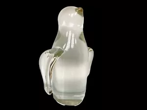 Statuina pinguino in vetro vintage trasparente peso carta 4" - Foto 1 di 11