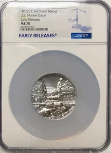 2022 U.S. MARINE CORPS 2.5oz Silver Medal NGC MS70💥FLAWLESS QUALITY💥EARLY REL - Picture 1 of 4