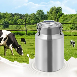 12 L Airtight Milk Bucket Grain Canister Food Container w/ Lid Stainless Steel - Picture 1 of 12