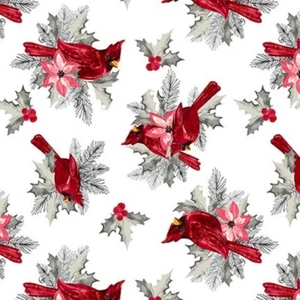 Blank Holiday Style by Satin Moon Designs 3395 01 White Cardinals Cotton - Picture 1 of 1