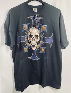 NWT RARE VTG Brian Fox 2003 Liquid Blue Tribal Skull Cross Men 2XL Grateful Dead - Picture 1 of 6