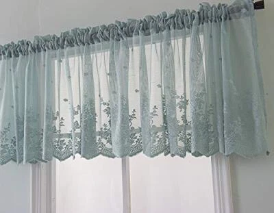 Cortina Floral Encaje 51x16 pulgadas Bordada Semi Transparente Ventana Corta 54*24 Azul Foto 1 de 4