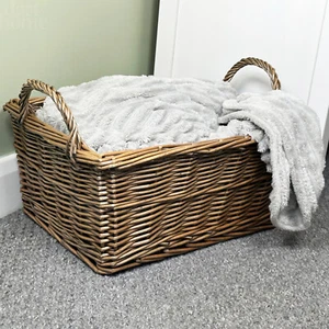 Rectangular Kubu Basket Handled Antique Wash Willow Wicker Large Home Storage - Picture 1 of 5