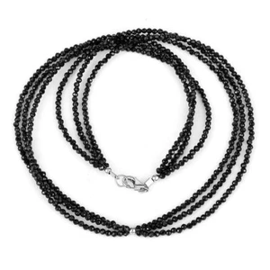 Natural Black Spinel Round Gemstone 18" 2MM Tiny Beads 3 Strand Layered Necklace - Picture 1 of 12