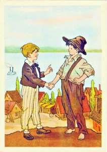 G.Valk 1957 Russian postcard TOM SAWYER and HUCKLEBERRY FINN Mark Twain' book - Picture 1 of 2