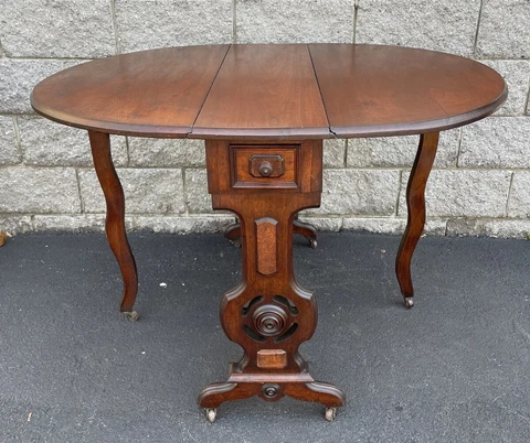 Antique Walnut Victorian Drop Leaf Handkerchief Table 30” X 35” x 11 1/2” Cover