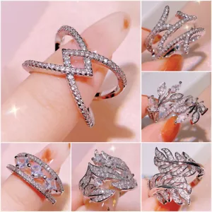 Women Jewelry Elegant 925 Silver Plated Ring Cubic Zircon Wedding Gifts Sz 6-10 - Picture 1 of 34