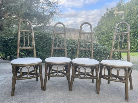 Set of 4 Vintage Rattan Dining Chairs Cover