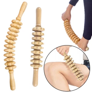 Wooden Massage Roller Anti-Cellulite Tool Self Care Lymphatic Therapy Massager - Picture 1 of 11