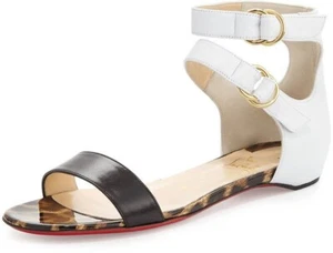 $795 CHRISTIAN LOUBOUTIN 36 6 Sandals Tres Bea Leopard Leather Flats - Picture 1 of 10