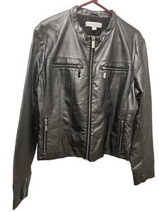 New York & Co. Faux Leather Jacket Dark Pewter Gray Zip Up Sz L - Picture 1 of 6