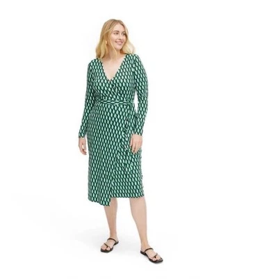 Diane Von Furstenberg DVF for Target  Midi Arrow Geo Green Wrap Dress Size Large - Image 1 of 4