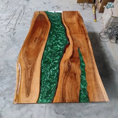 Green Epoxy Table, Live Edge Table, Resin Table Top, Coffee Table, Dining Table - Image 1 of 4