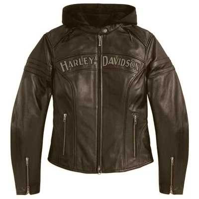 Harley Davidson Women's Black Miss Enthusiast Triple Vent Cowhide Leather Jacket - Image 1 of 3