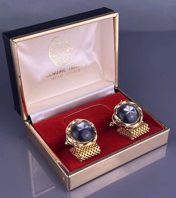 Cadena de gemelos envolvente cabujón estrella gris tono dorado redonda nueva de colección Foto 1 de 4