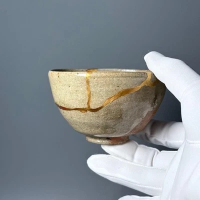 KINTSUGI Chawan tea Cup Bowl 4.1 inch Width Japanese Pottery Karatsu ware - Image 1 of 4