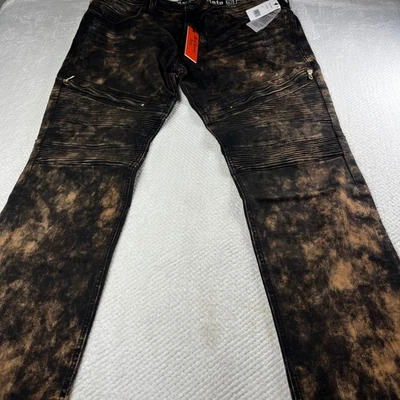 Rock Revival Moto Jeans Masculino 42 TDT BRN Marrom Lavagem Alvejante Motociclista Desgastado - Imagem 1 de 4