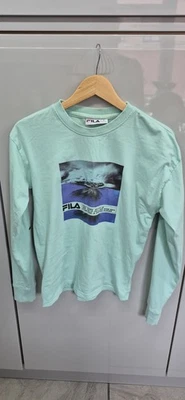 FILA logo Print  T-Shirt Green Long sleeved Unisex Size XS - Image 1 of 4