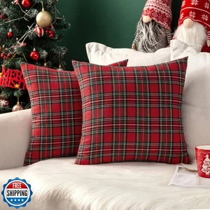 MIULEE Christmas Set of 2 Scottish Tartan Plaid Throw Pillow Covers Farmhouse - Picture 1 of 5