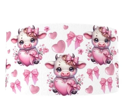 1.5" (1 yard) Pink Cow heart love bow summer Printed Grosgrain Ribbon 1270472 - Image 1 of 2