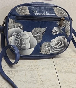 Anuschka Umhängetasche handbemalt Leder Handtasche Geldbeutel mit Rose - Bild 1 von 4
