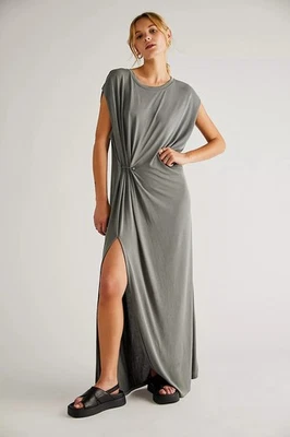 Vestido Free People L Bianca Midi Ojal Herrajes Cambio Gris Azul Nuevo con Etiquetas Precio de venta sugerido por el fabricante 128 USD Foto 1 de 4