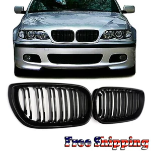 Gloss Black Kidney Front Grille For 02-05 BMW 3 Series E46 4D Sedan LCI Facelift - Picture 1 of 13