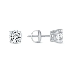 1 Ct Round Lab Created Grown Diamond Earrings 14K White Gold F/VS Basket Screw - Picture 1 of 3