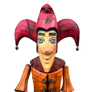 Marionette Jester Puppet Handmade Wooden Carved Puppet 16" - Picture 1 of 15