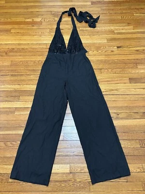 Mono para mujer Lulus talla XL negro halter lentejuelas parte superior pantalones pierna ancha ¡NUEVO CON ETIQUETAS! Foto 1 de 4