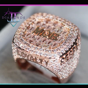 Mens Rose Gold Iced Out Ring | Simulated Baguette Diamond Ring | Mens Iced Ring - Picture 1 of 17