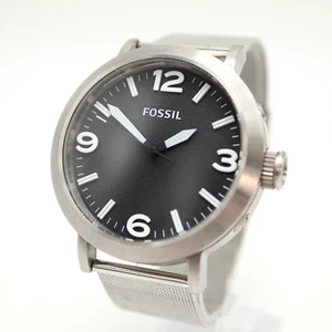 Fossil Nate Jumbo 46mm Watch Silver Gray Dial Metal Mesh JR-1363 w New Battery - Picture 1 of 15