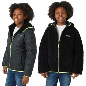 Eddie Bauer Youth Boys Jacket Size MEDIUM M 10/12 Black Reversible Plush Hoodie - Picture 1 of 12