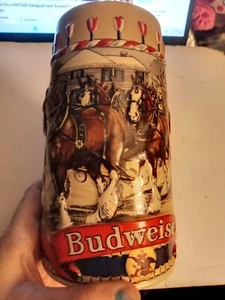 Budwieser Bierstein Vintage 1985 Sammlerstück Pferde Winterberge Neu - Bild 1 von 3